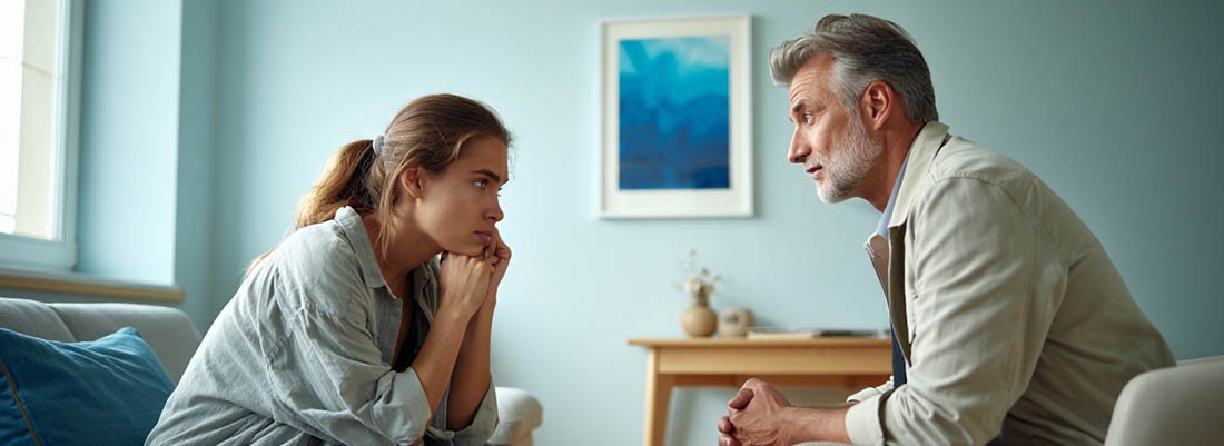 Обсуждение с врачом Девушка разговаривает с врачом