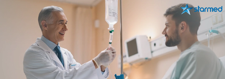 Врач ставит капельницу пациенту